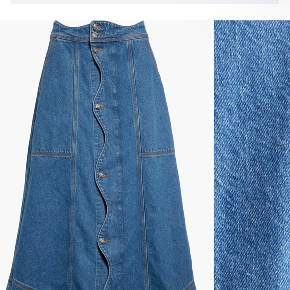 FARM Rio Blue A-Line Denim Skirt - Picture 4 of 7